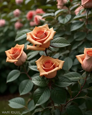  Rosas Bellas en Floración en el Arbusto