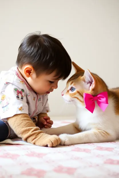 Amistad felina del niño comparada con el comportamiento del gato de la niña