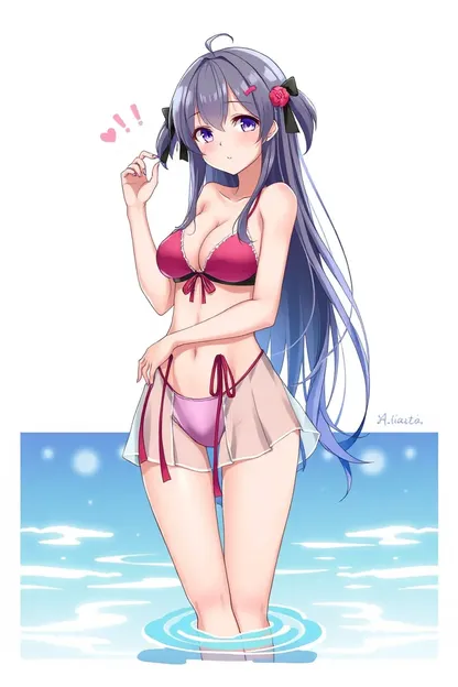 Anime atractiva niña AI playa bikini diversión