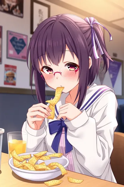 Antics de Comida con Chip de la Chica del Anime en Estilo GIF