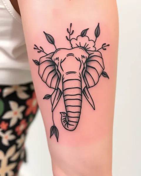 Arte de tatuaje de elefante con flor para la espalda inferior