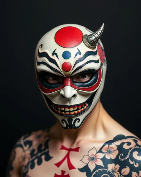 Arte de tatuaje de máscara tradicional japonés