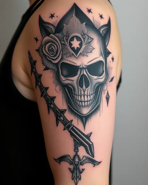 Arte de tatuaje realista en tonos de negro y gris