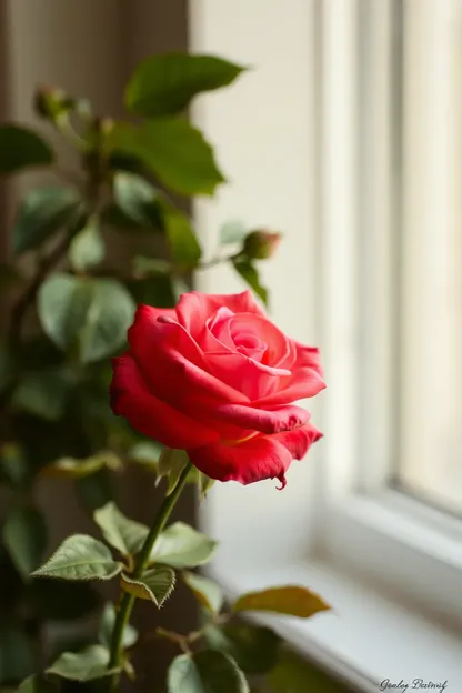 Buenos días, rosa: imagen hermosa de florero de vida still