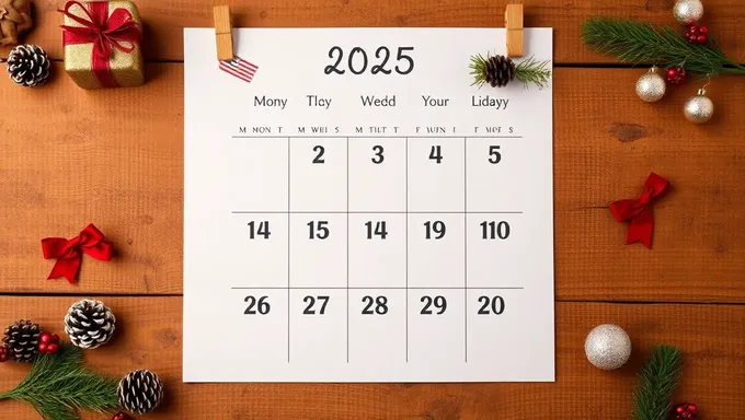 Calendario 2025 con días festivos federales y públicos