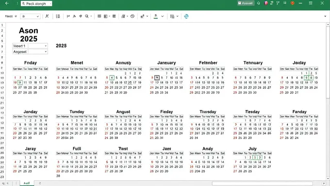 Calendario Anual 2025 Hoja de Excel para Empresas