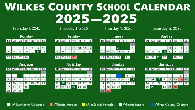 Calendario Escolar del Condado de Wilkes 2025-2025 Feriados y Receso