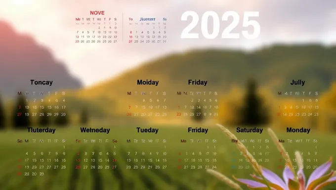 Calendario Semanal de Días 2025