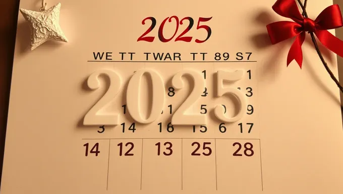 Calendario con festividades públicas para el año 2025