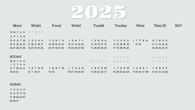 Calendario de 2025 para Días Laborables y Fin de Semana