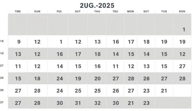 Calendario de Agosto 2025: Plantilla de Calendario de Agosto 2025 en Excel