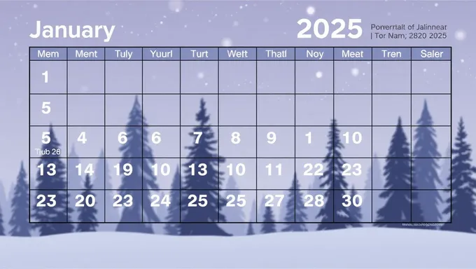 Calendario de Enero 2025 Impresionable Descargable Disponible