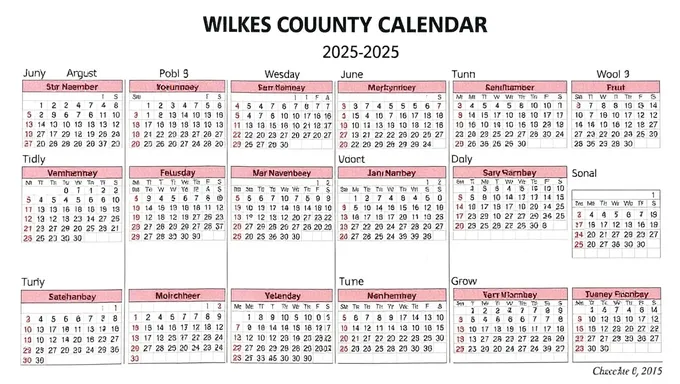 Calendario de Escuela de Wilkes 2025-2025 para Estudiantes