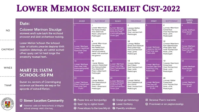 Calendario de Horario Escolar del Distrito Escolar de Lower Merion 2025-2025