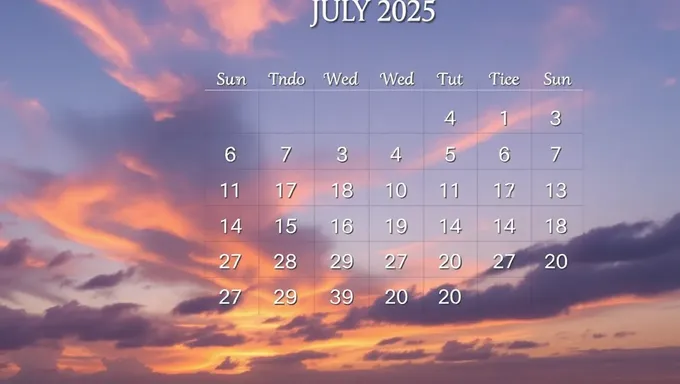 Calendario de julio 2025 en formato PDF disponible para imprimir