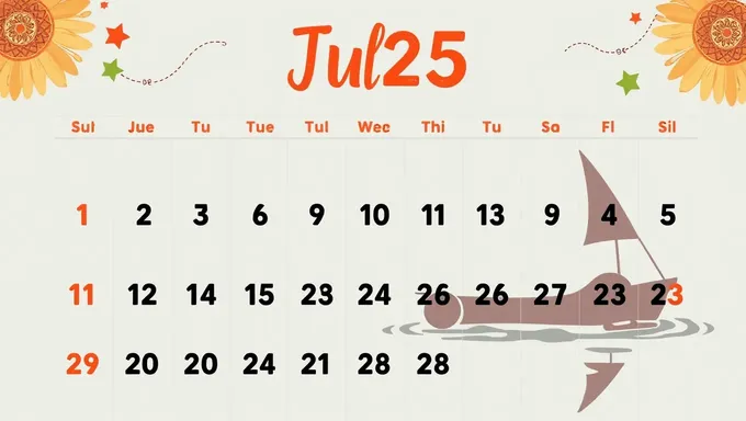 Calendario de julio 2025 impreso con fechas importantes