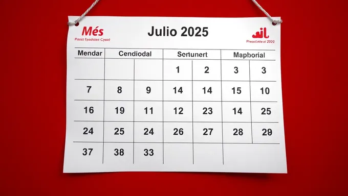 Calendario del mes de julio de 2025 para un niño