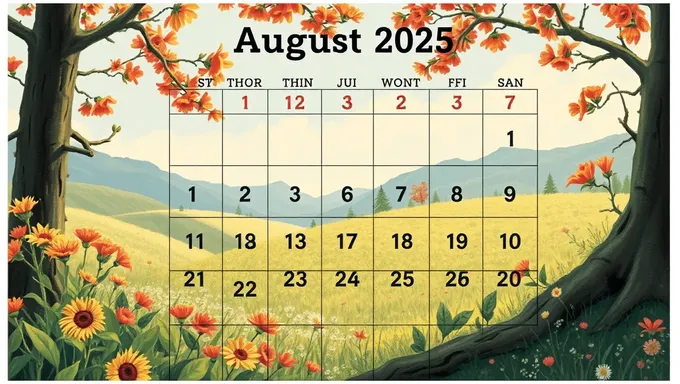 Calendario impreso de agosto de 2025 para uso personal