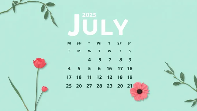 Calendario impreso de julio de 2025 con festivos marcados