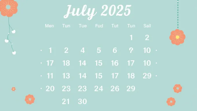 Calendario impreso gratuito de julio de 2025 para julio