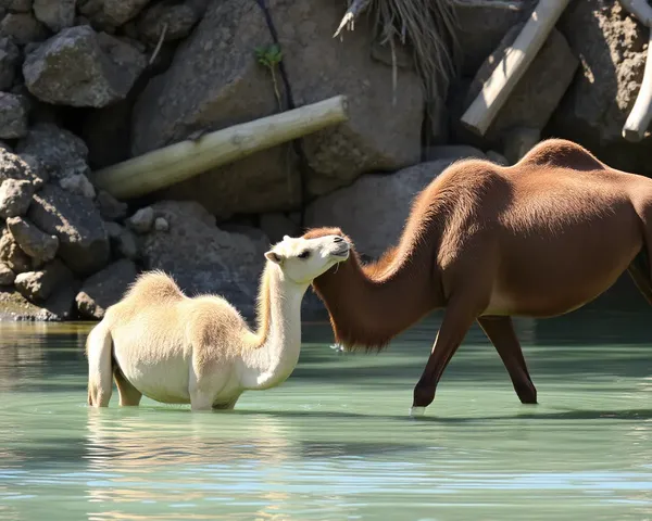 Camellos bebiendo agua PNG imagen encontrada