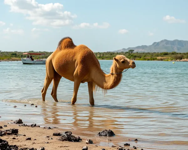 Camellos bebiendo agua PNG: imagen de exhibición