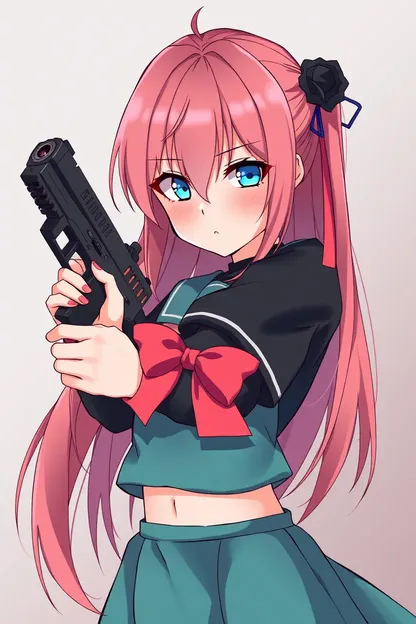 Característica de perfil de niña anime con pistola