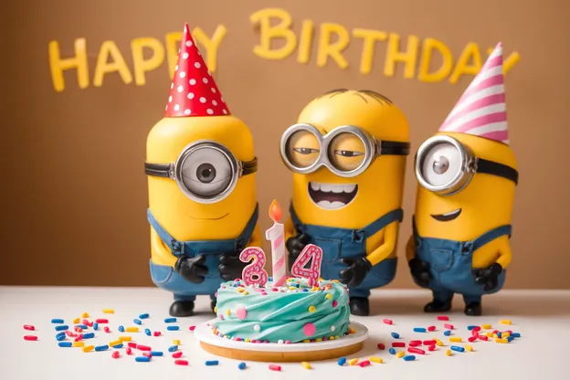 Celebración de Cumpleaños Alegre de Minion en Imágenes Coloridas