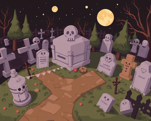 Cementerio PNG con tumbas y enredaderas desgastadas