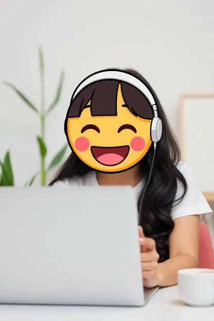 Chica Asiática utiliza Memoji en dispositivo de ordenador portátil