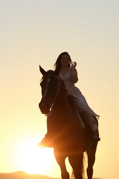 Chica Montando a Caballo Bajo un Atardecer Vibrante GIF