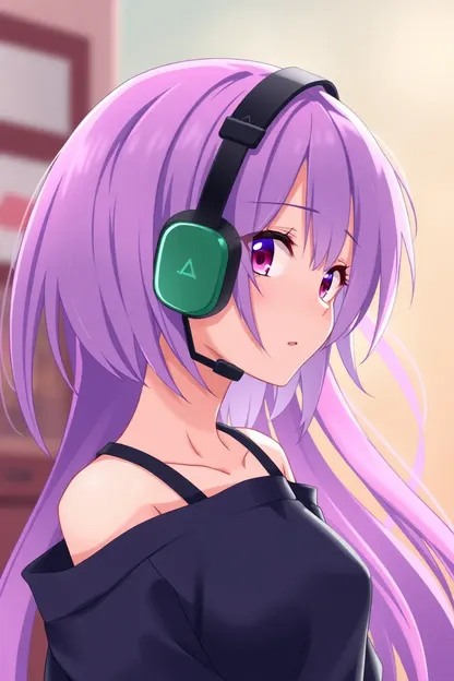 Chica con Pelo Morado Disfruta Anime con Auriculares