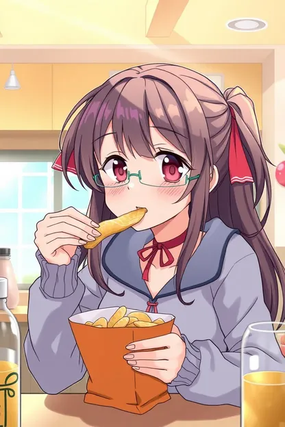 Chica de Anime Llamada Muy Lovable Comiendo Papas en GIF