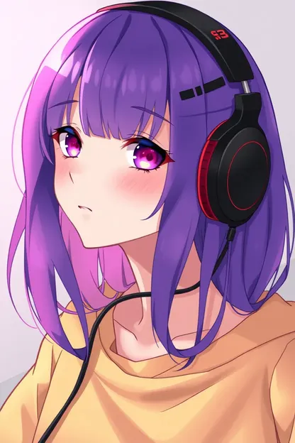 Chica de Auriculares de Anime con Pelo Morado Impactante