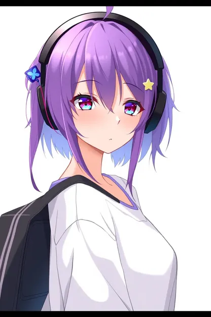 Chica de auriculares con cabello morado vibrante de anime