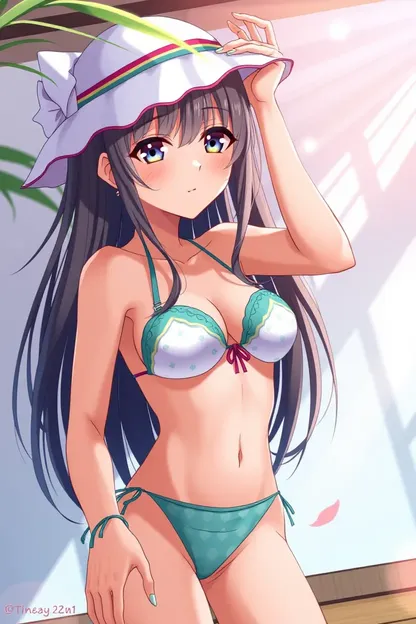 Combinación de pecho y bikini de la niña de anime