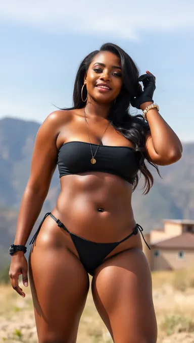 Cuerpo desnudo de mujer negra con grandes pechos y cabello