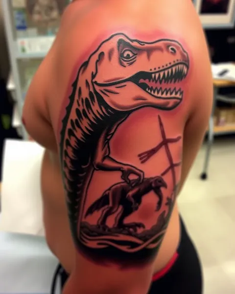 Diseño de Tatuaje de T-Rex: Dinosaurio Feroz en Cuerpo Humano