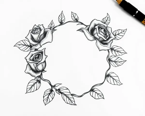 Diseño de tattoo de guirnalda de rosa en formato PNG de ejemplo de dibujo