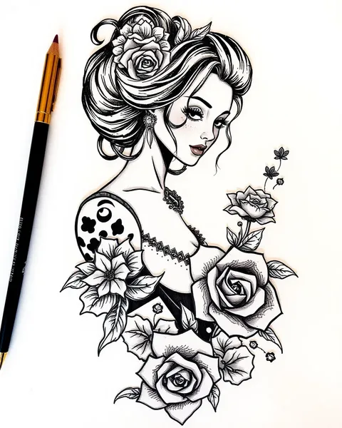 Diseño de tatuaje de dama: Arte de diseño de tatuaje de dama