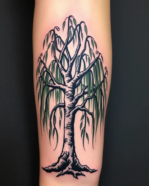 Diseño de tatuaje: árbol de sauce llorón y su significado