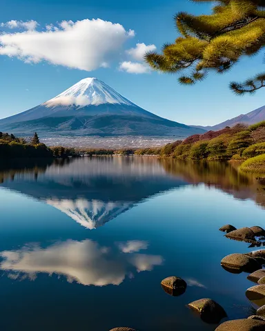 El Monte Fuji reflejado en el lago Kawaguchi sereno