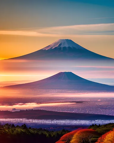 Escena de amanecer dramática del Monte Fuji