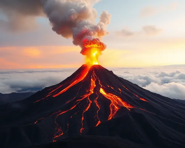 Escena de erupción volcánica en formato de archivo PNG de imagen