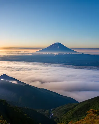 Escena pacífica de la mañana del Monte Fuji