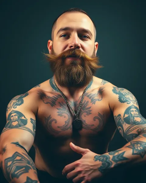 Estilo de tatuajes y barba del pornstar masculino