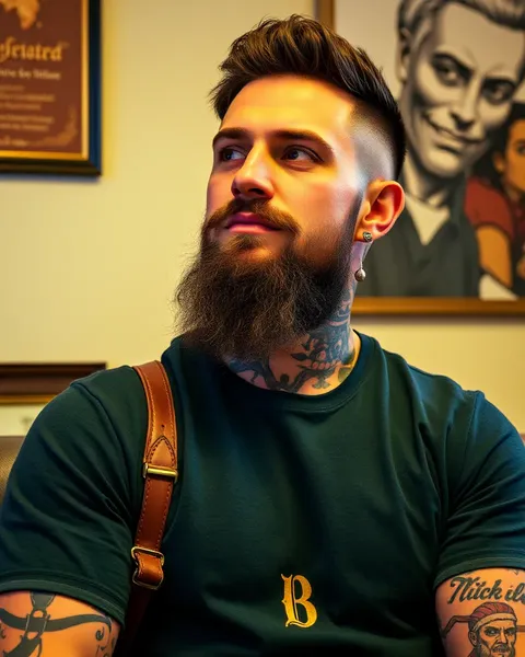 Estrella del Porno Masculino con Barba Larga y Tatuajes