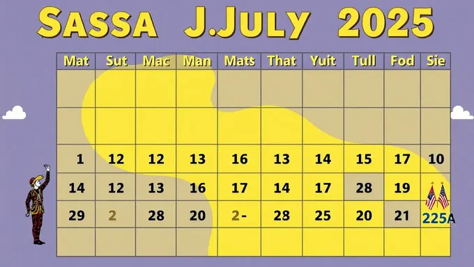 Fechas de Sassa para el calendario de julio de 2025