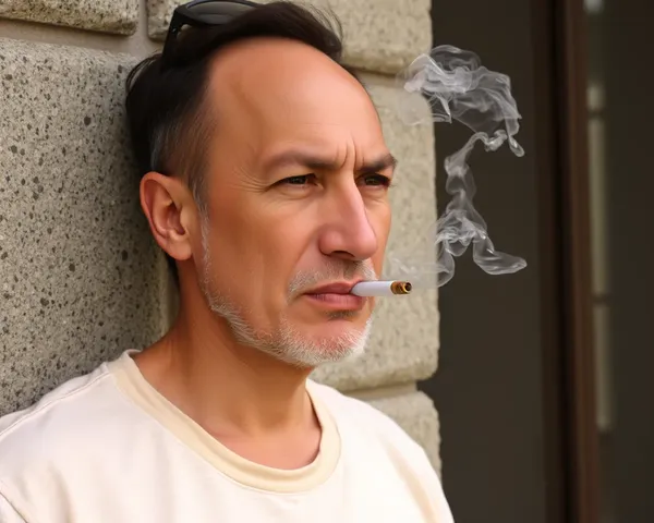 Foto de hombre fumando contra una pared