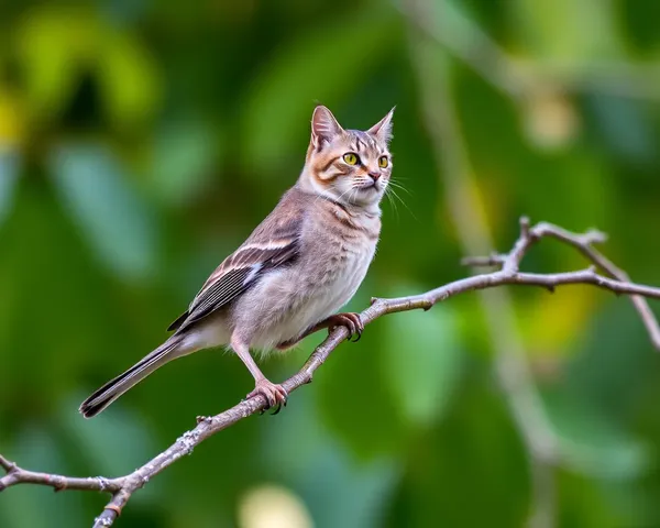 Foto de un gato y un pájaro juntos